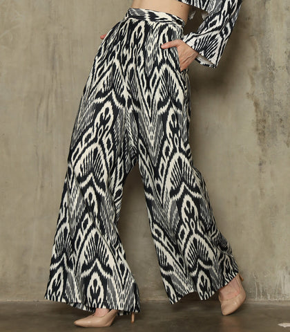 BLACK IKAT WIDE LEG PANTS