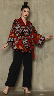 RED OVERSIZED IKAT KIMONO OUTER