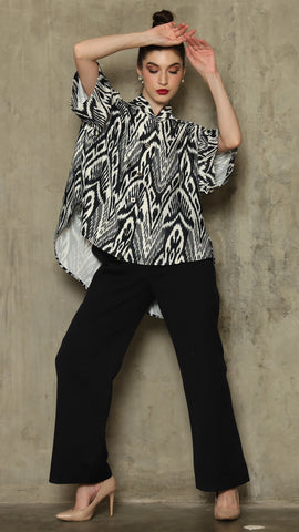 BLACK IKAT OVERSIZED TOP WITH DETAIL STICHED