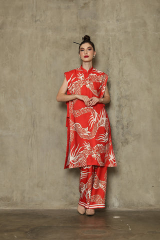 Red Vest Kimono Dragon Set