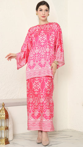 Pink R-neck Songket Sarong Set