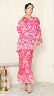 Pink R-neck Songket Sarong Set