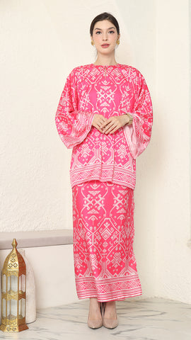 Pink R-neck Songket Sarong Set