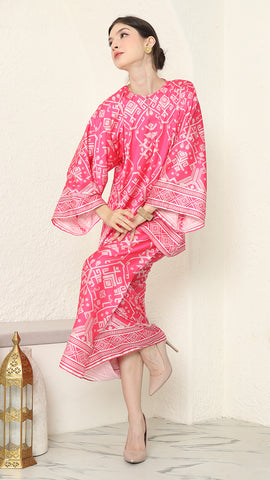 Pink R-neck Songket Sarong Set