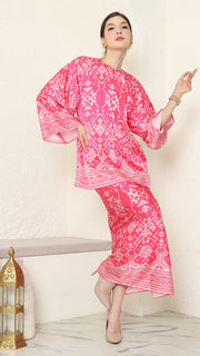 Pink R-neck Songket Sarong Set