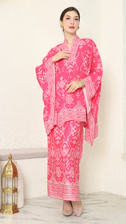 Pink Vneck Songket Sarong Set