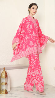 Pink V-neck Songket Pants Set