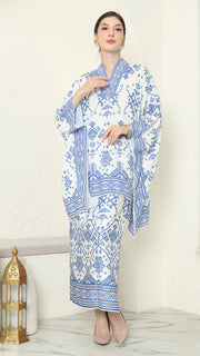 White Blue Vneck Songket Sarong Set