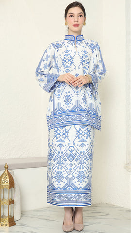 White Blue Songket Sarong Set