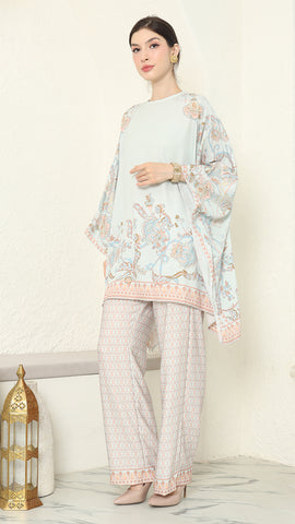 Mint Flower R-neck Pants Set