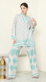 Sea Salt V-neck Songket Pants Set