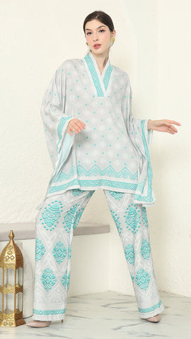 Sea Salt V-neck Songket Pants Set