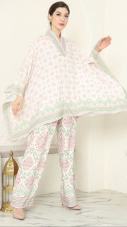 Baby pink V-neck songket pants set