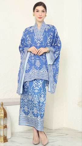 Blue V-neck Songket Sarong Set