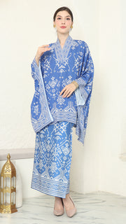 Blue V-neck Songket Sarong Set