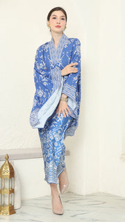 Blue V-neck Songket Sarong Set