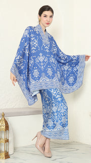 Blue V-neck Songket Sarong Set