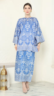 Blue R-neck Songket Sarong Set