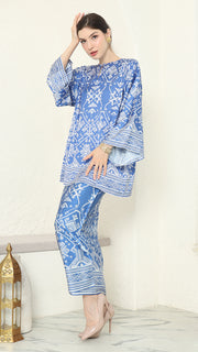 Blue R-neck Songket Sarong Set