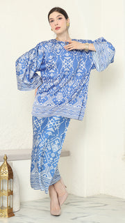 Blue R-neck Songket Sarong Set