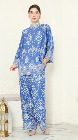 Blue Songket Pants Set