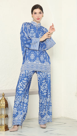 Blue Songket Pants Set