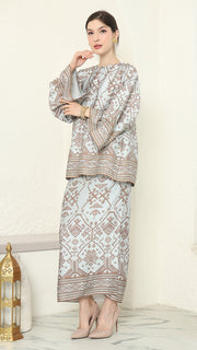 Mint Brown R-neck Songket Sarong Set