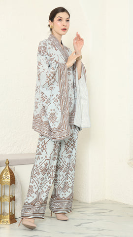 Mint Brown V-neck Songket Pants Set