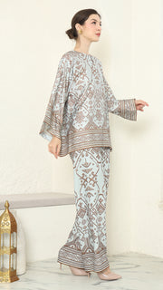 Mint Brown R-neck Songket Pants Set