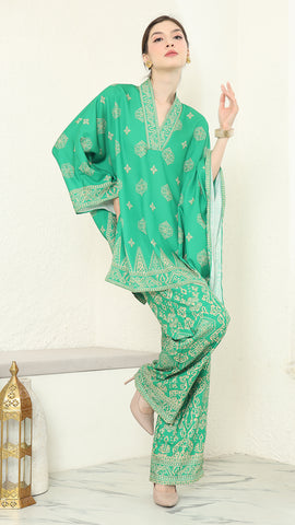 Green Gold V-neck Bali Pants Set