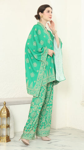 Green Gold V-neck Bali Pants Set