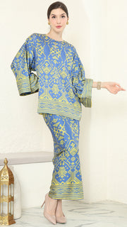 Blue Lime R-neck Songket Sarong Set