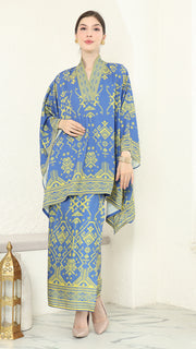 Blue Lime V-neck Songket Sarong Set