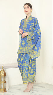 Blue Lime V-neck Songket Sarong Set