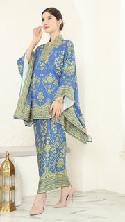 Blue Lime V-neck Songket Sarong Set