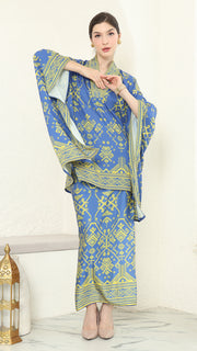 Blue Lime V-neck Songket Sarong Set