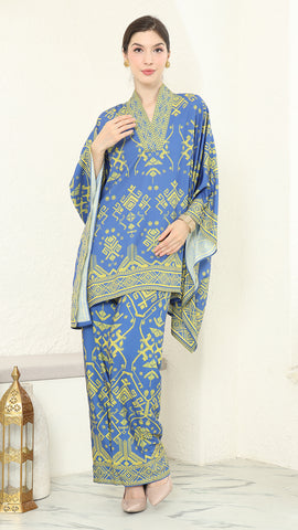 Blue Lime V-neck Songket Pants Set