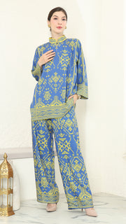 Blue Lime Songket Pants Set