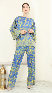 Blue Lime R-neck Songket Pants Set