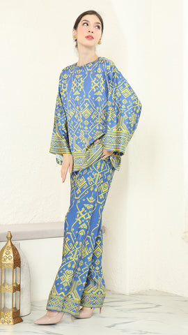 Blue Lime R-neck Songket Pants Set