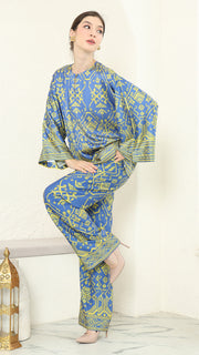 Blue Lime R-neck Songket Pants Set