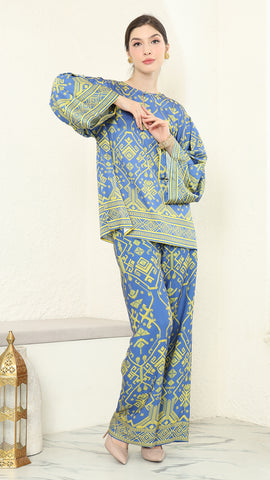 Blue Lime R-neck Songket Pants Set