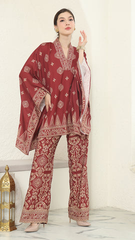 Red Gold V-neck Bali Pants Set