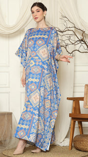 Blue Ikat Gold Short Sleeve Kaftan