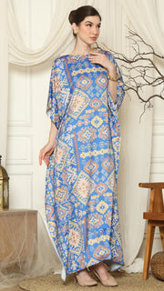 Blue Ikat Gold Short Sleeve Kaftan