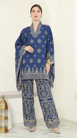Blue Gold V-neck Bali Pants Set
