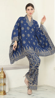 Blue Gold V-neck Bali Pants Set