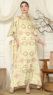 Lime Ikat Gold Short Sleeve Kaftan