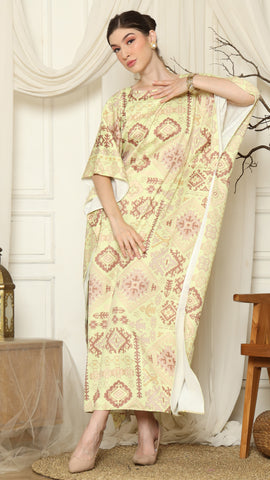 Lime Ikat Gold Short Sleeve Kaftan