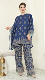 Blue Gold R-neck Bali Pants Set